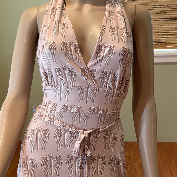 Faith Maxi Dress With Wings And Swords Print Ties At Neck Size L - Picture 3 of 8